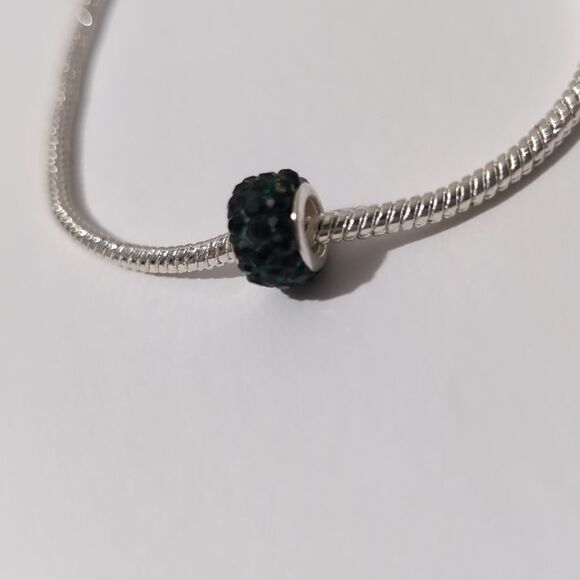 Silver Emerald Green with Green Rhinestones Charm for Pandora Style Bracelet - Picture 2 of 3
